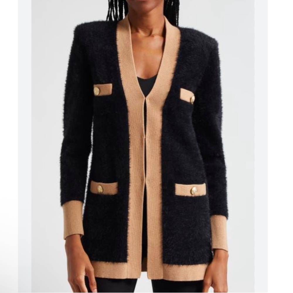 L'Agence Elin Black Fuzzy Cardigan NWOT
